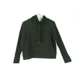 American Eagle Hoodie Small Black Cropped Space-Dye Pocket